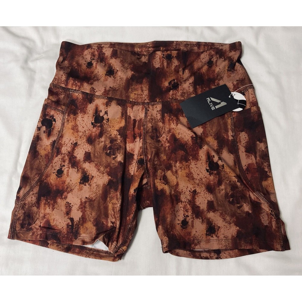 Alive High Waisted Compression Yoga Athletic Shorts Brown Womens Sz L Form Fit
